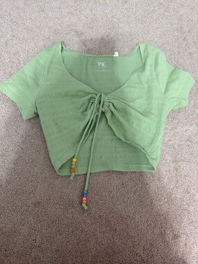 PacSun Light Green Ruched Drawstring Crop Top